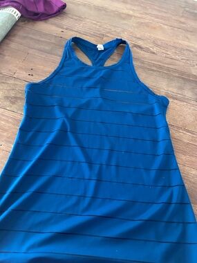 Athleta Royal Blue Racerback Tank with Subtle Stripe